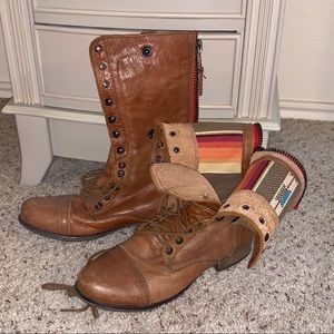 Steve Madden Brown Leather Lace Up Combat Boots